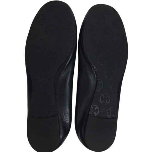 Tory Burch Black Leather Minnie Travel Ballet Flats W/ Silver Logo Womens 7 - Picture 8 of 11